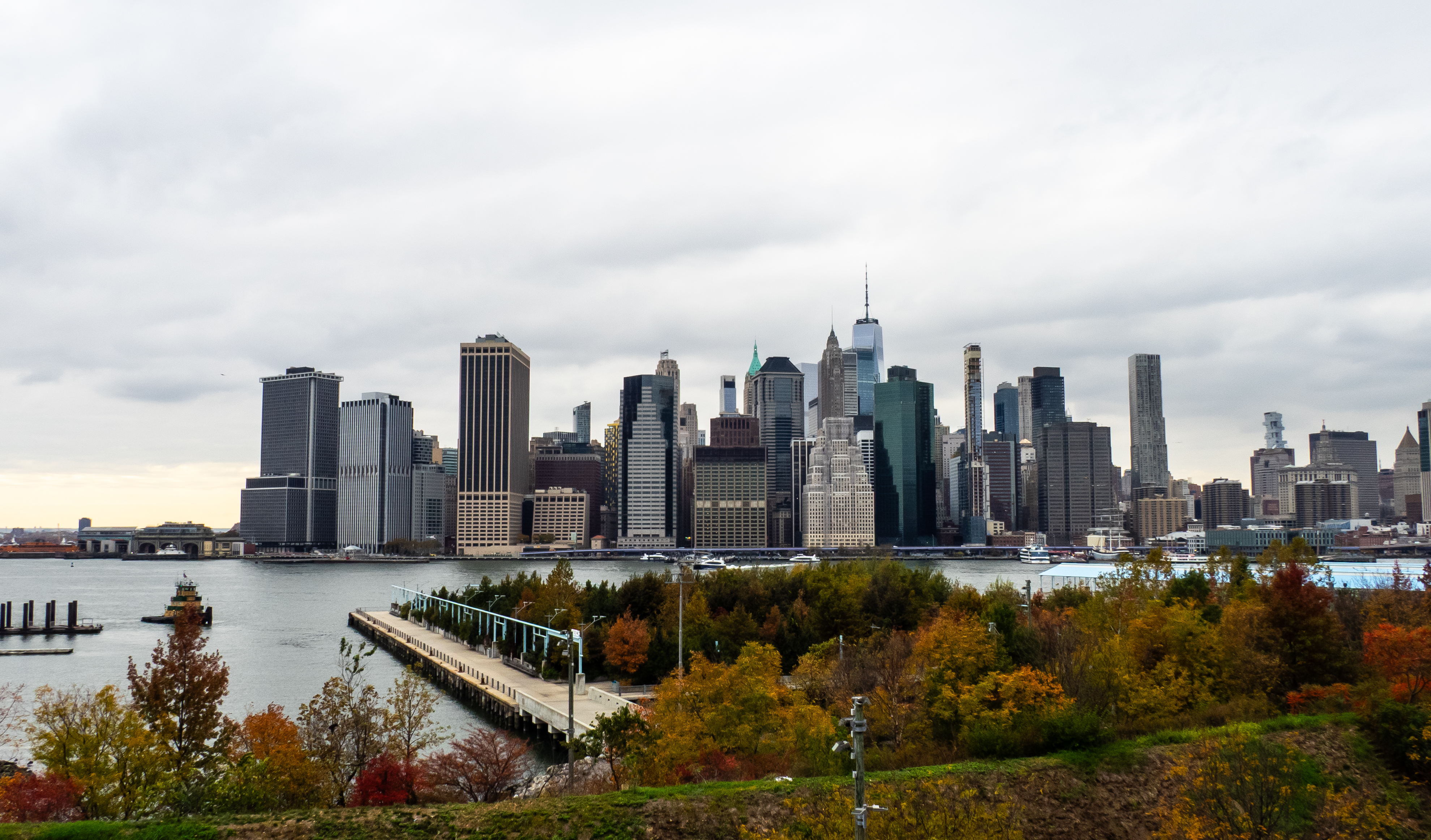 Skyline of the Manhattan financial district at dusk